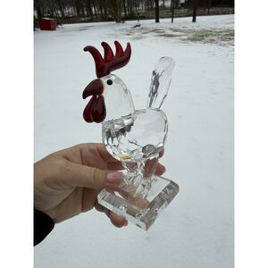Shannon Crystal Rooster Figurine Red Comb Clear Faceted Glass Farmhouse Decor 6”